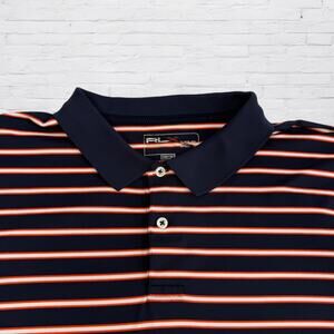Ralph Lauren RLX Polo Shirt Mens 2XL Navy Orange Striped Golf Performance XXL